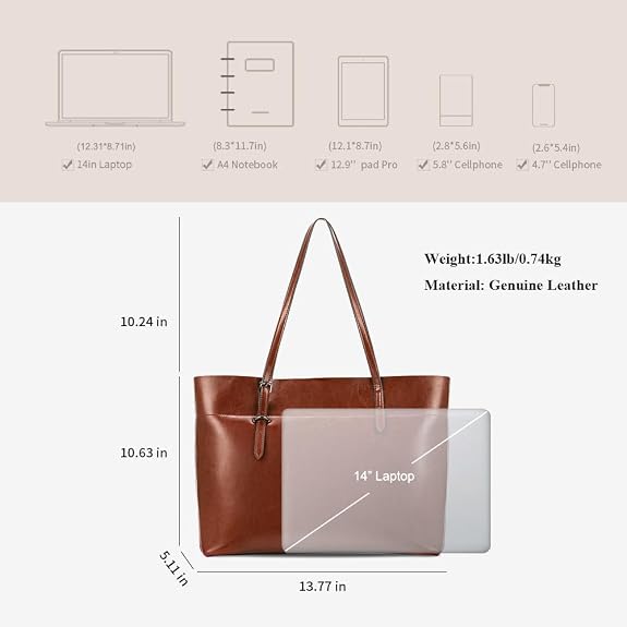 Vintage Genuine Leather Tote Shoulder Bag for Women