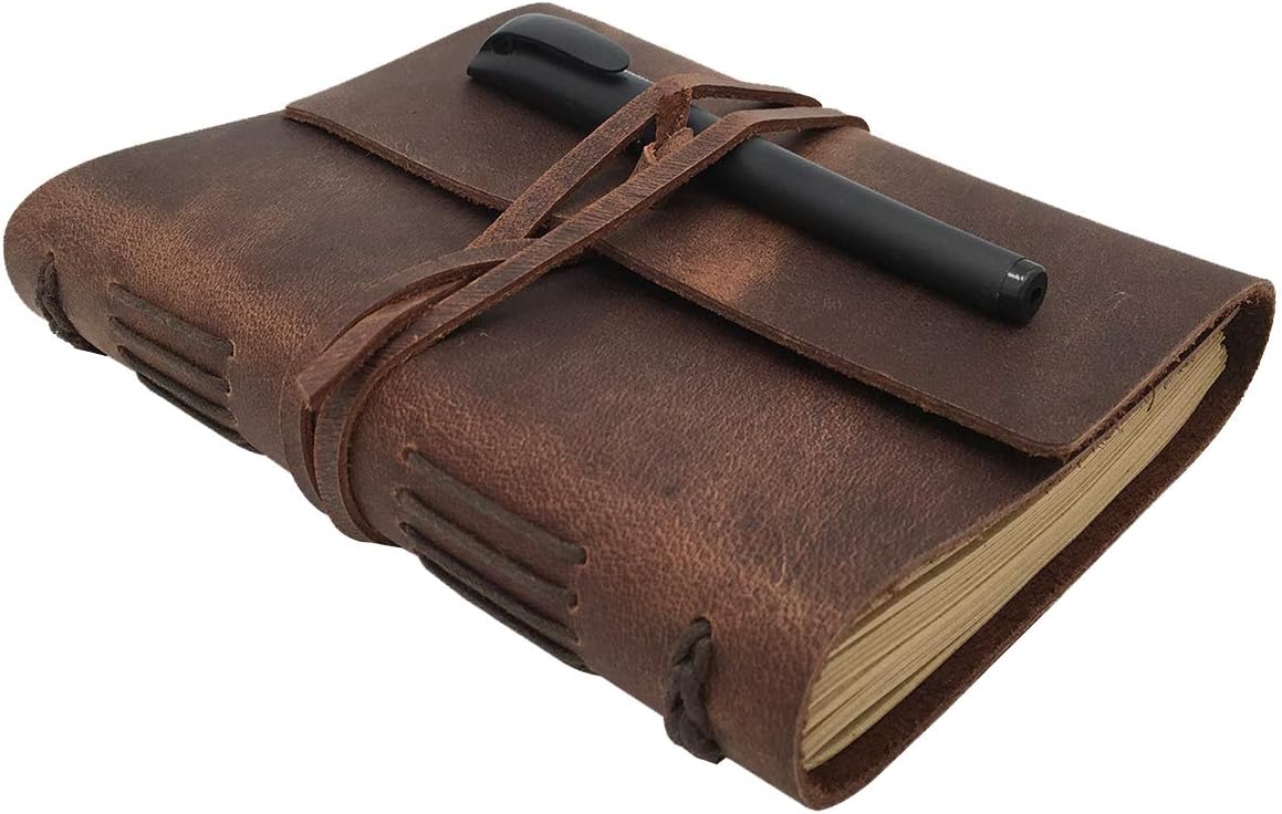 Leather Journal Notebook A5, 6.2x8.5 Inch, Vintage Style Personalized Diary, 240 Lined Pages, Rustic Brown