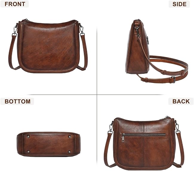 Real Leather Crossbody Bag for Women, Vintage Satchel with 2 Straps