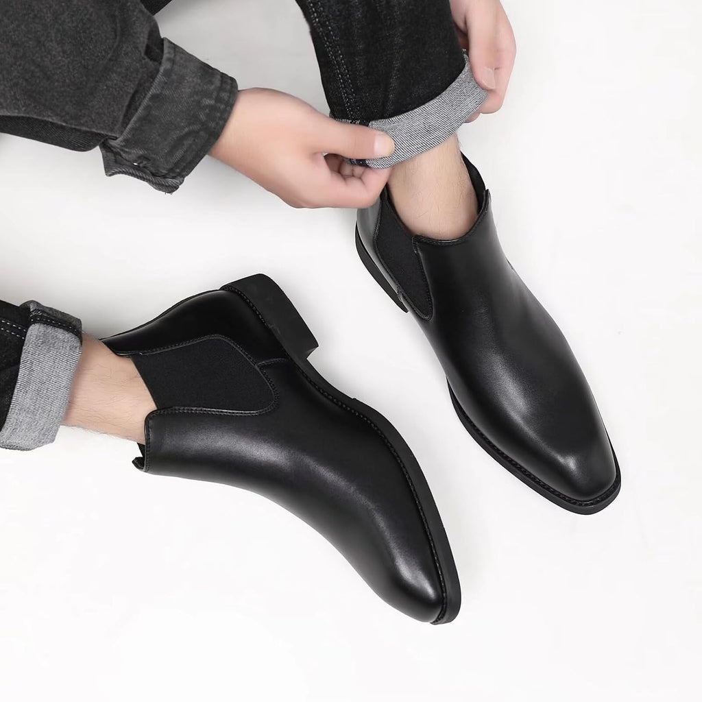 Men's Classic Real Leather Chelsea Boots, Business Casual Dress Boots
