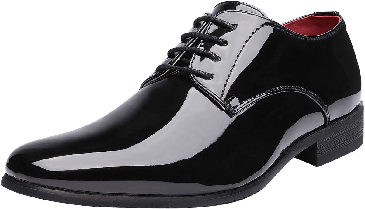 Men's Glossy Faux Patent Tuxedo Shoes, Classic Oxford Lace-Up Style