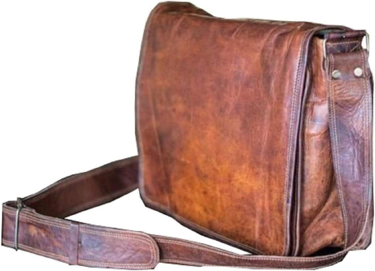 18 Inch Leather Full Flap Messenger Bag, Handmade Laptop Satchel, Brown