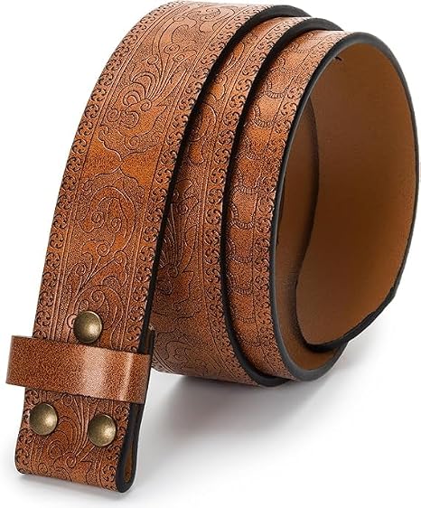 Retro Belt Strap without Buckle, 1.5 Inch Wide Western Embossed PU Leather