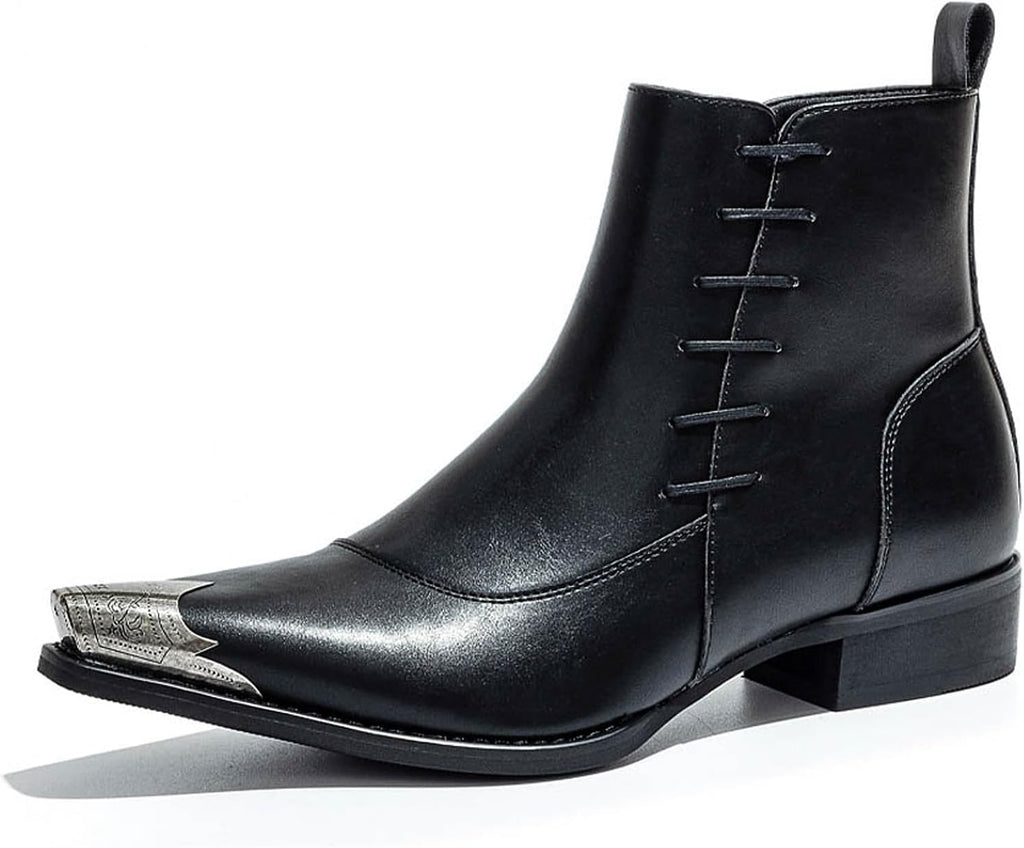 Men's Oxford Lace-Up Ankle Boots, Side Zipper Business Casual Leather
