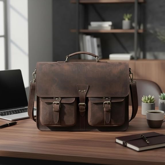 Vintage Leather Messenger Bag, Multi-Pocket Briefcase Satchel, Laptop Shoulder Bag