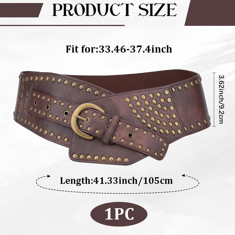Black Wide PU Leather Western Waist Belt with Bronze Rivets