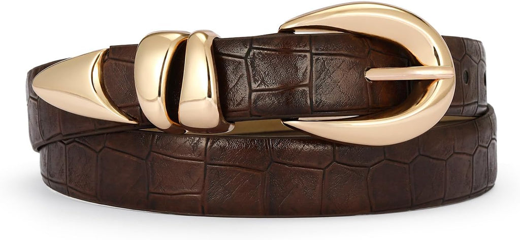 Women's Leather Belt with Gold Buckle, Stylish Design