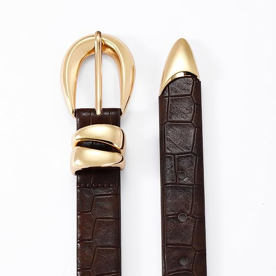 Women's Leather Belt with Gold Buckle, Stylish Design