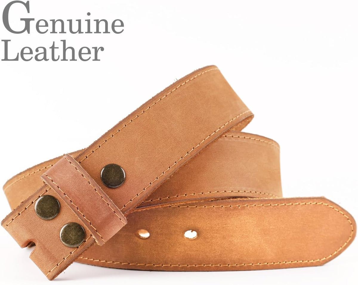 Men's Full Grain Leather Belt, Vintage Distressed Snap-On Strap, 1.5 Inch Wide