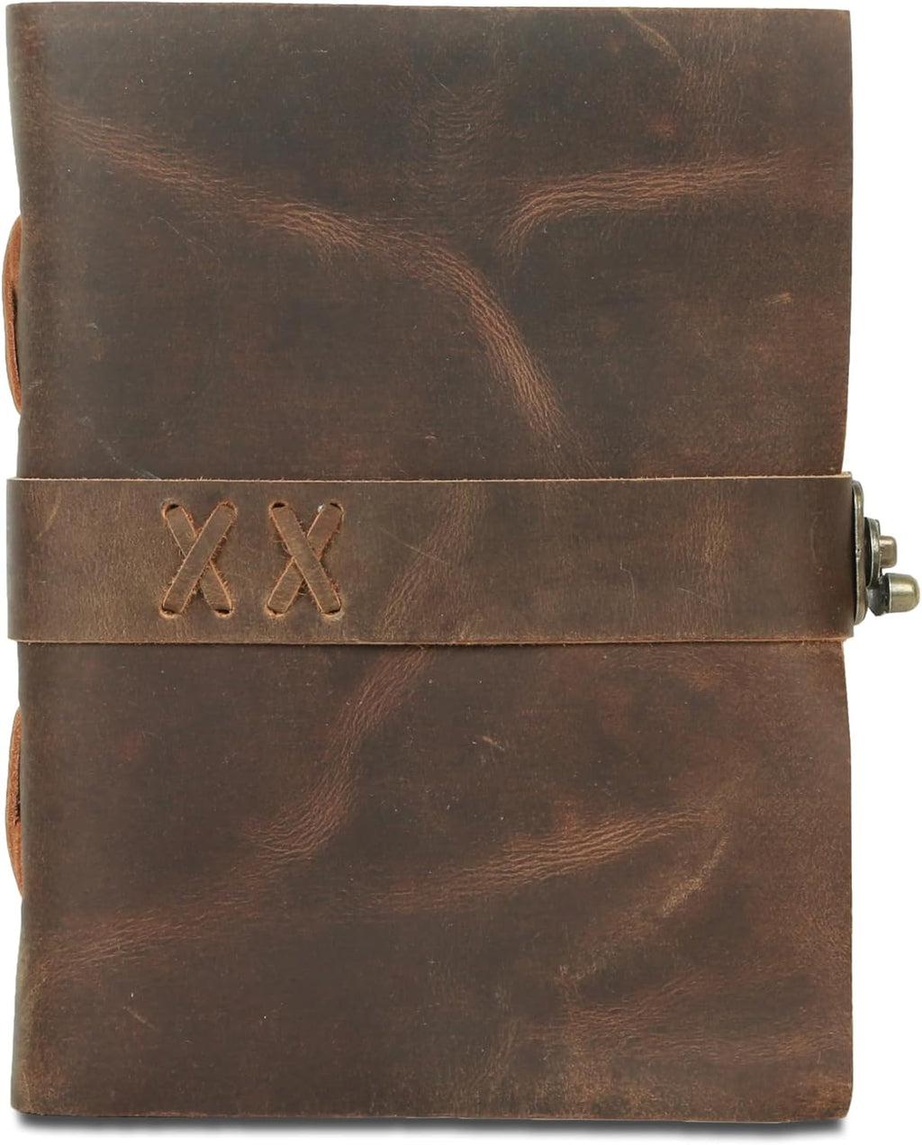 Leather Travel Journal, Deckle Edge Paper, C-Lock Closure, Brown, 7x5 Inch
