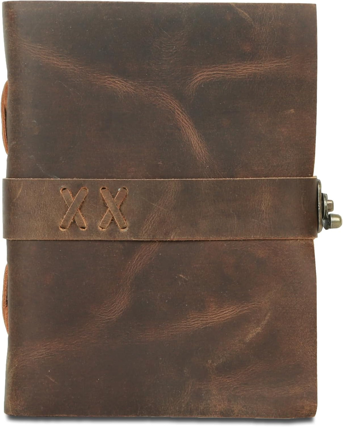 Leather Travel Journal, Deckle Edge Paper, C-Lock Closure, Brown, 7x5 Inch