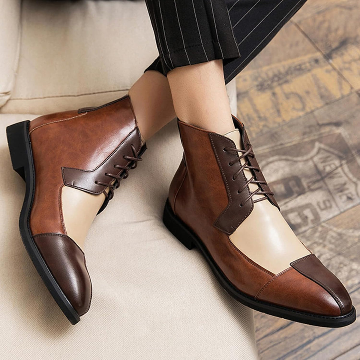 Men's Vintage Oxford Ankle Boots, Real Leather Side Zip Casual Dress