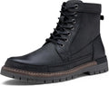 Men's Motorcycle Combat Boots, Lace-Up Side Zip Biker Ankle Boots