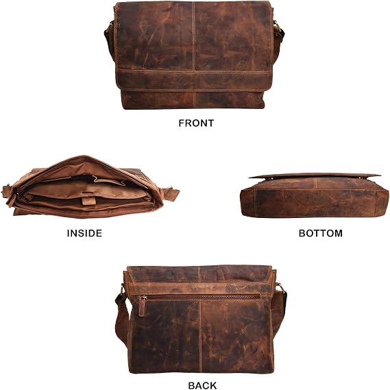 Vintage Leather Messenger Bag, 14 Inch Laptop Bag, Handmade