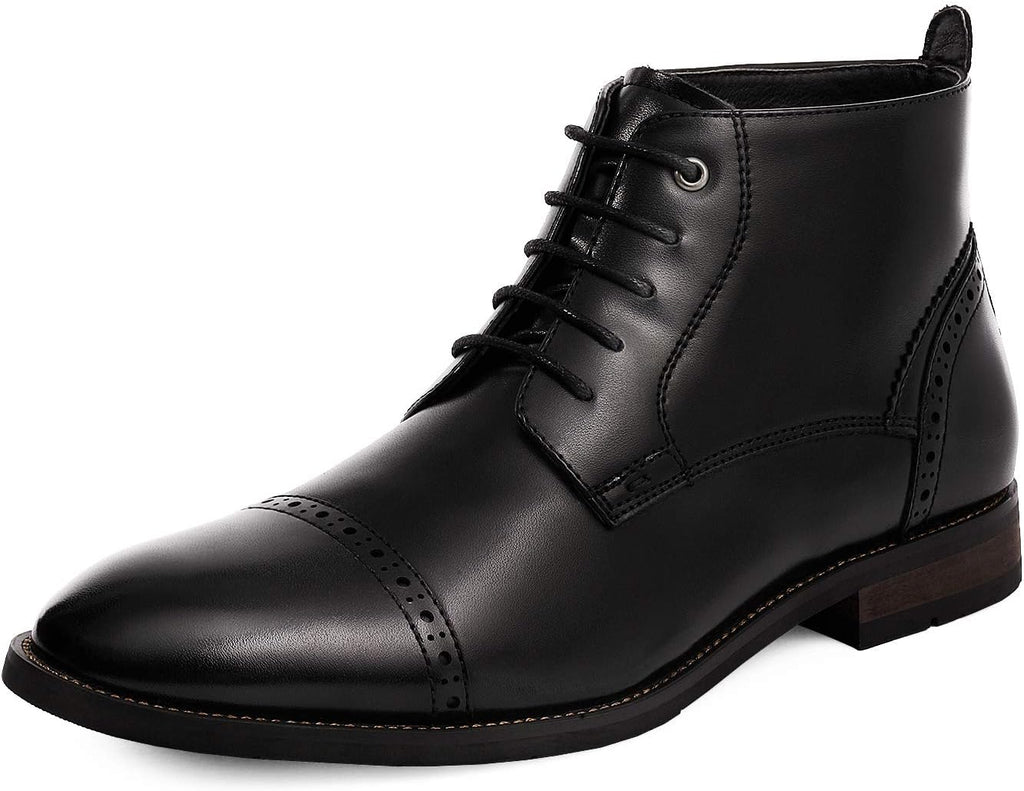 Men's Oxford Style Dress Ankle Boots, Minimal Business Casual Leather