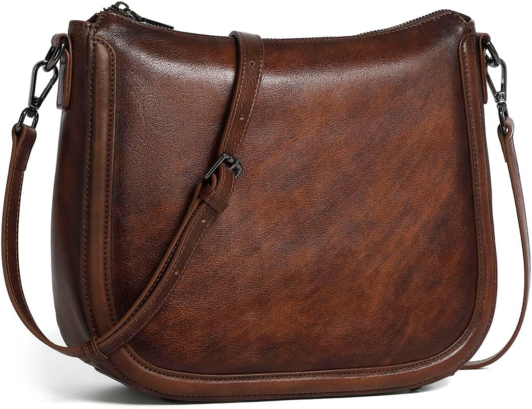Real Leather Crossbody Bag for Women, Vintage Satchel with 2 Straps