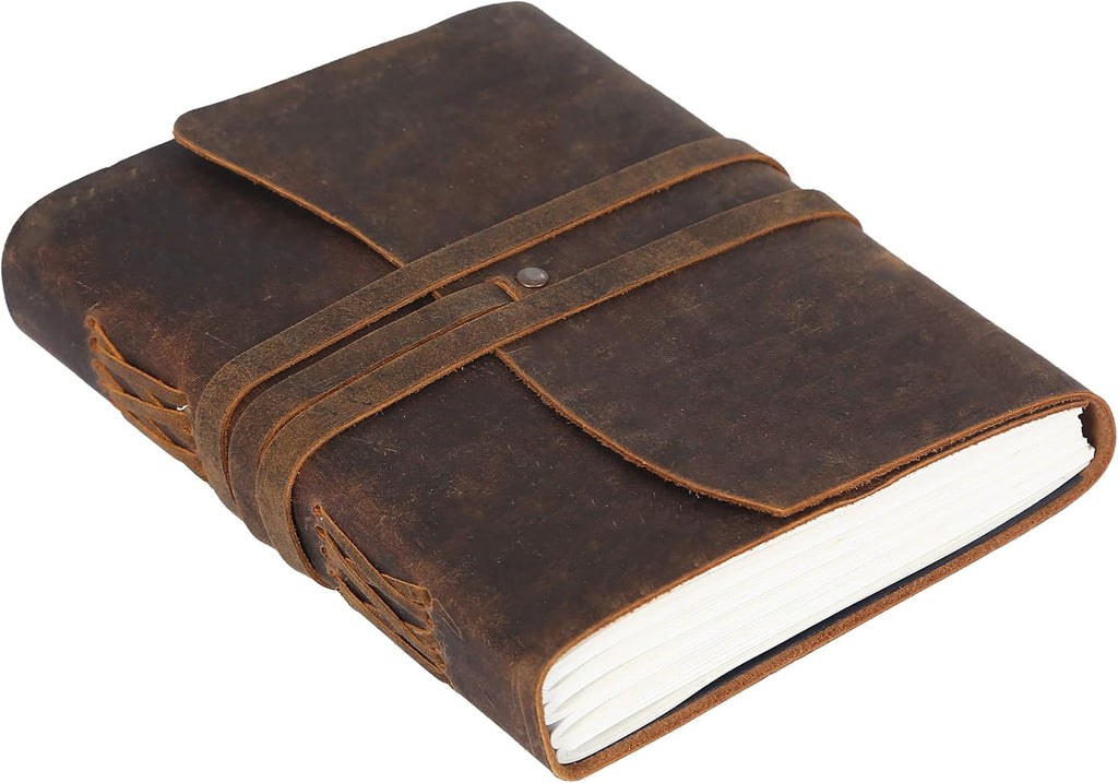 Genuine Leather Journal Notebook, Handmade Writing Travel Notebook, 240 Unlined Pages, Rustic Brown, 7x5 Inch