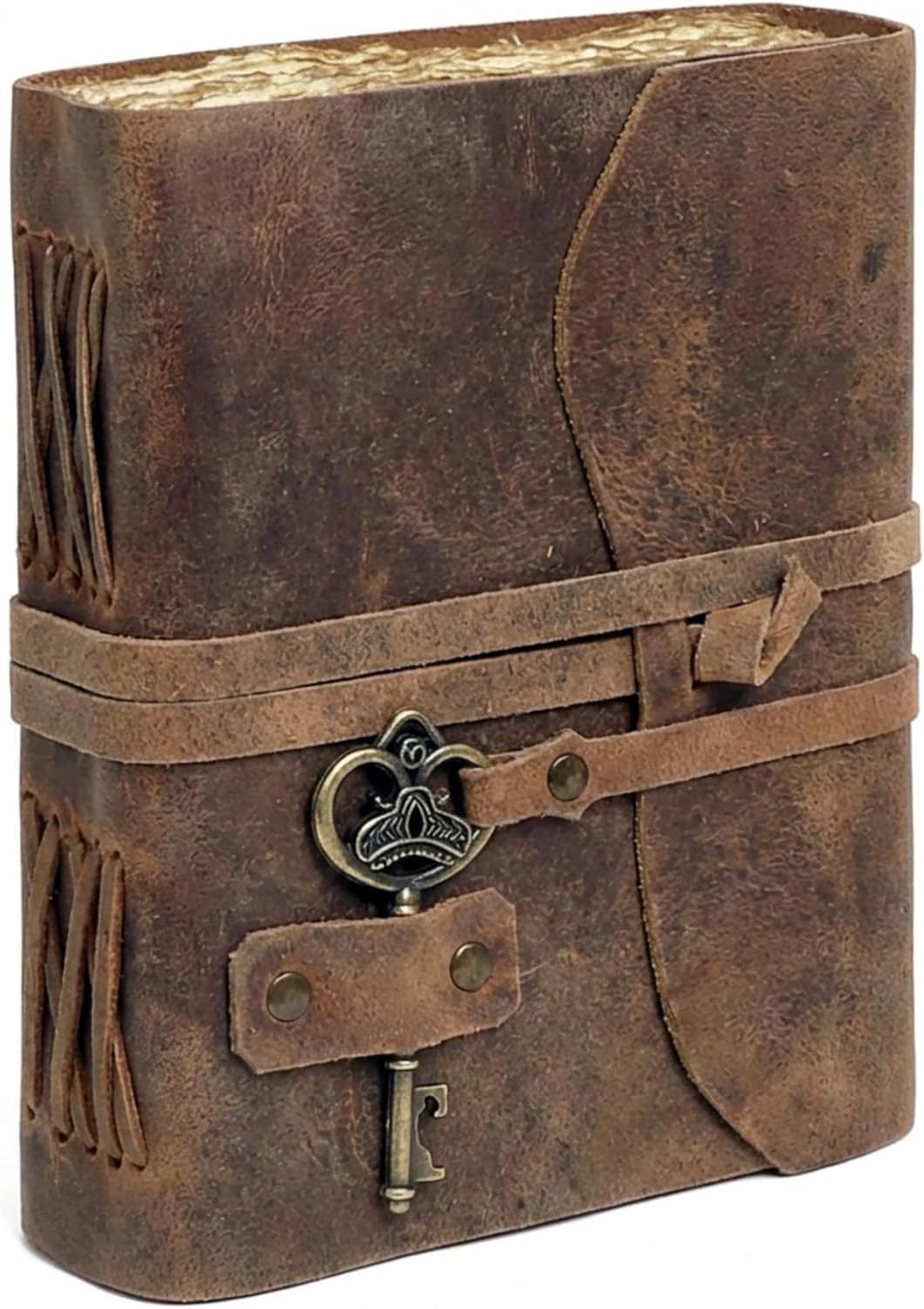Vintage Leather Journal, Refillable Handmade Bound Notebook with Deckle Edge Paper, Antique Travel Diary, 4x6 Inch