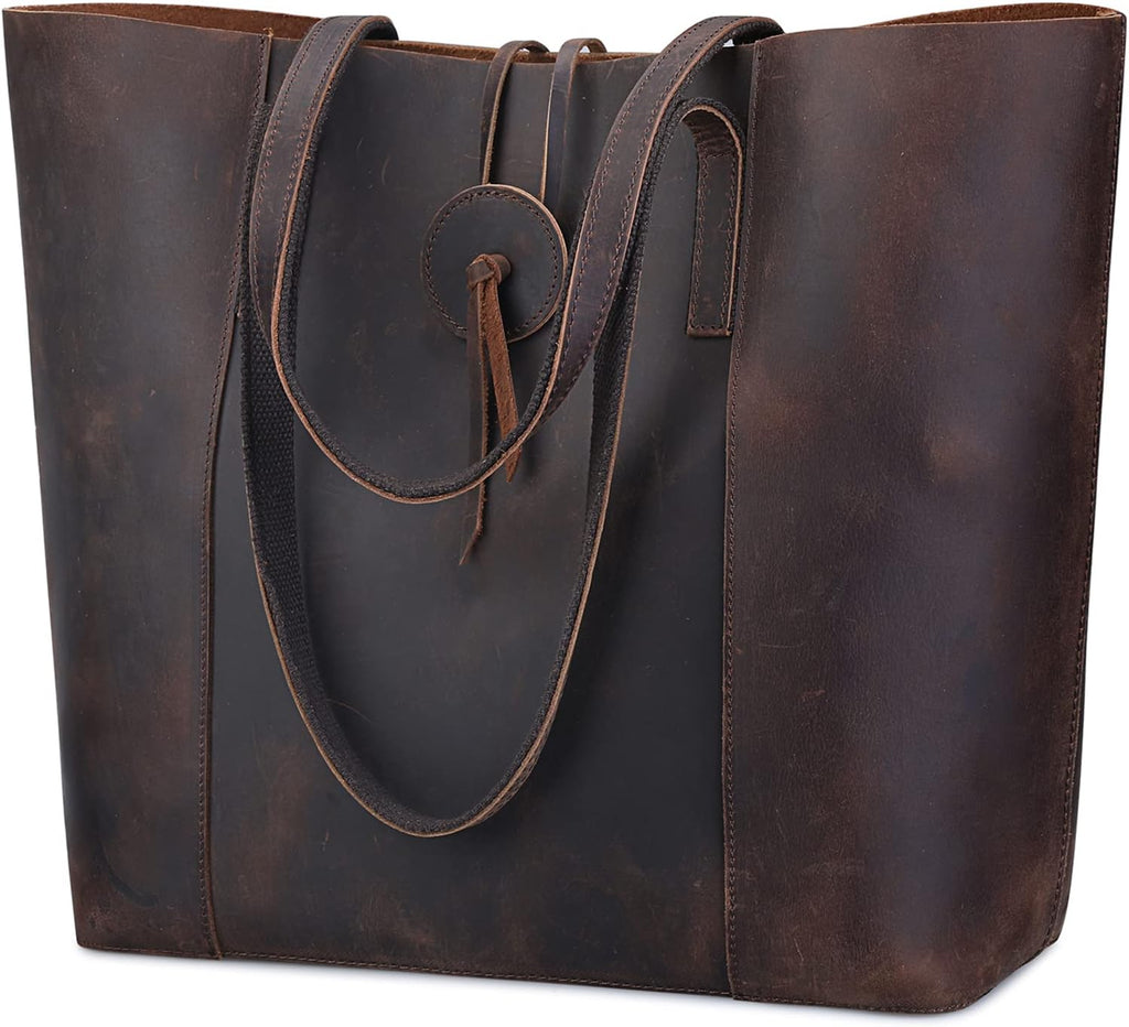 Vintage Genuine Leather Tote Bag for Women, Large Shoulder Purse