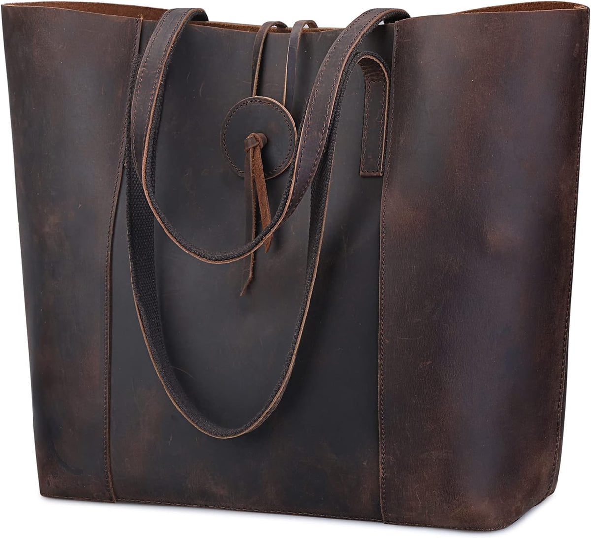 Vintage Genuine Leather Tote Bag for Women, Large Shoulder Purse