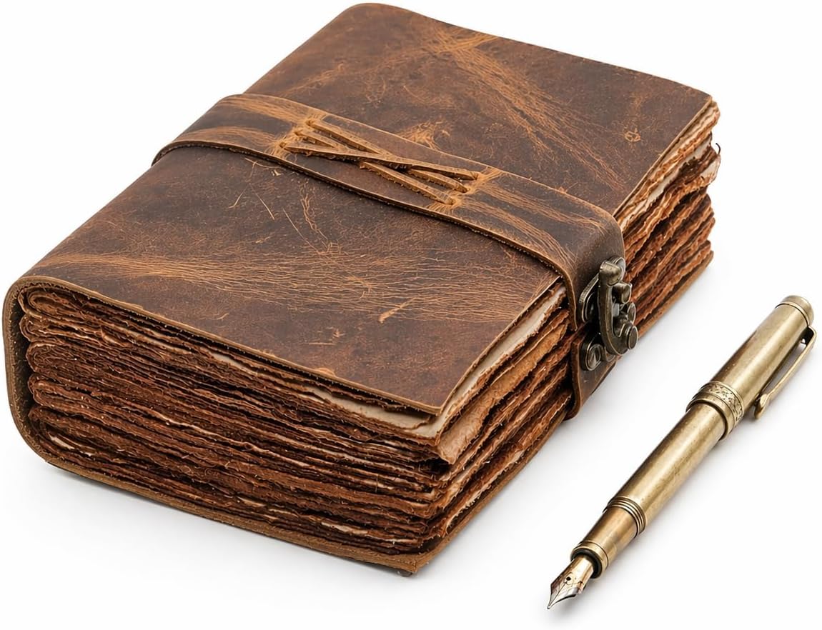 Handmade Vintage Leather Journal, 4x6 Inch Brown Writing Notebook