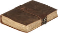 Leather Travel Journal, Deckle Edge Paper, C-Lock Closure, Brown, 7x5 Inch