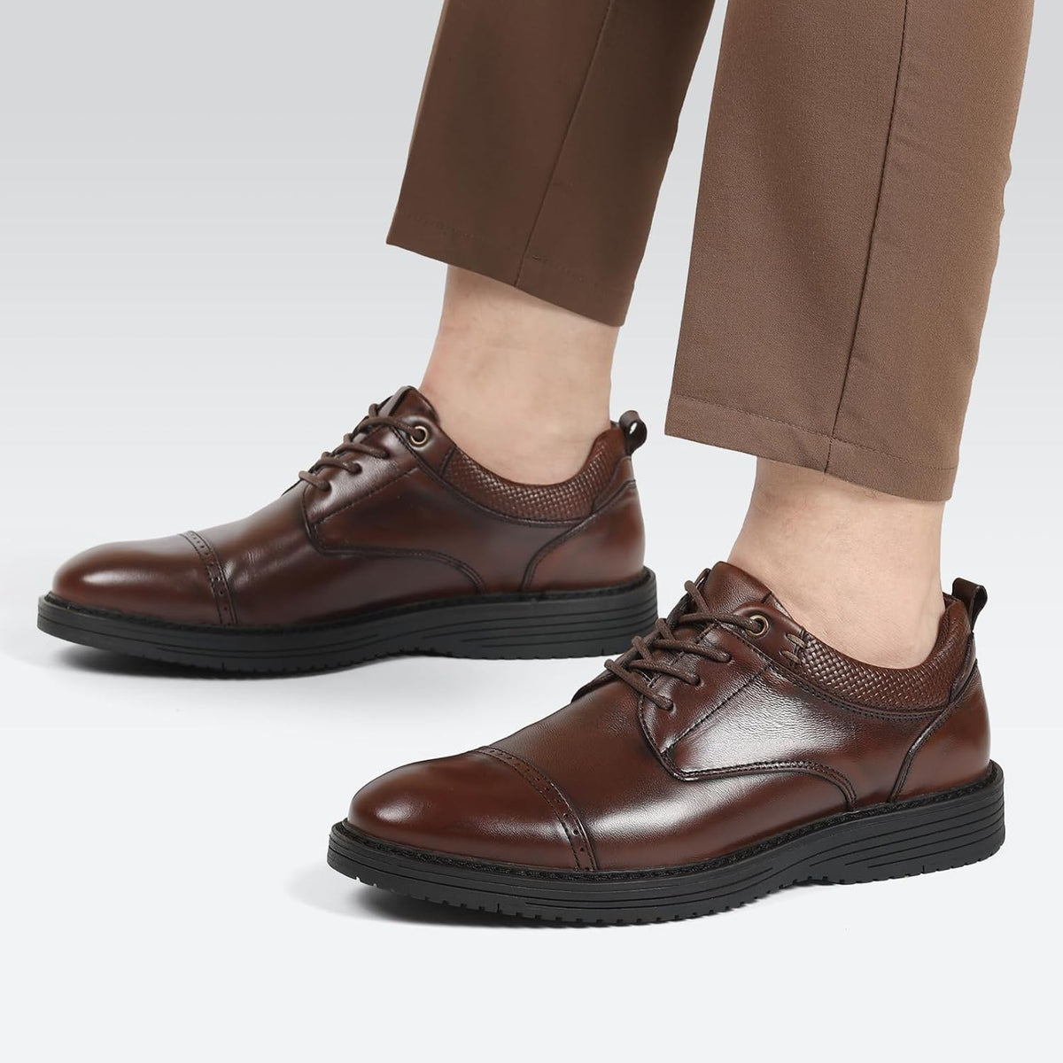 Men's Real Leather Oxford Dress Shoes, Lace-Up for Business Weddings
