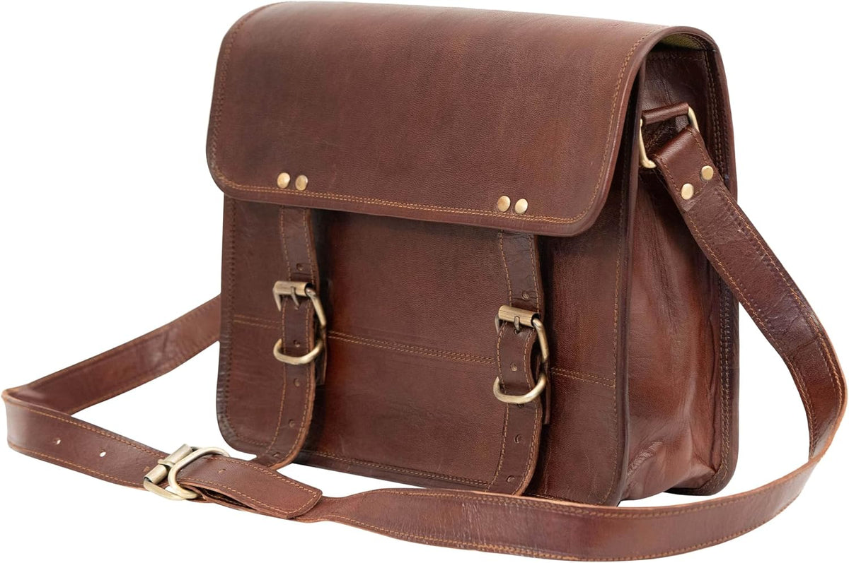 10 Inch Leather Messenger Bag, Vintage Satchel Crossbody for Men and Women