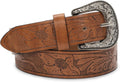 Women's Vintage Western Leather Belt with Hollow Out Flower