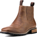 Men's Patent Leather Chunky Combat Boots, Wide Toe Lace-Up Side Zip