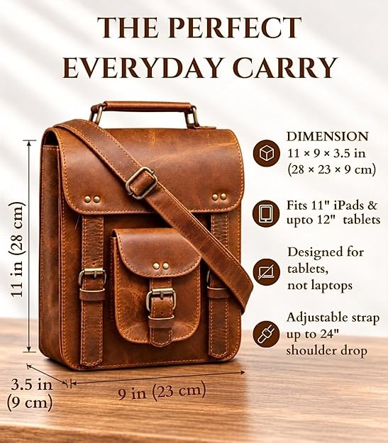 Genuine Leather Messenger Bag, Vintage Laptop Crossbody Satchel