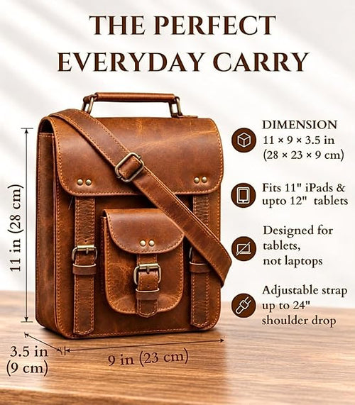 Genuine Leather Messenger Bag, Vintage Laptop Crossbody Satchel