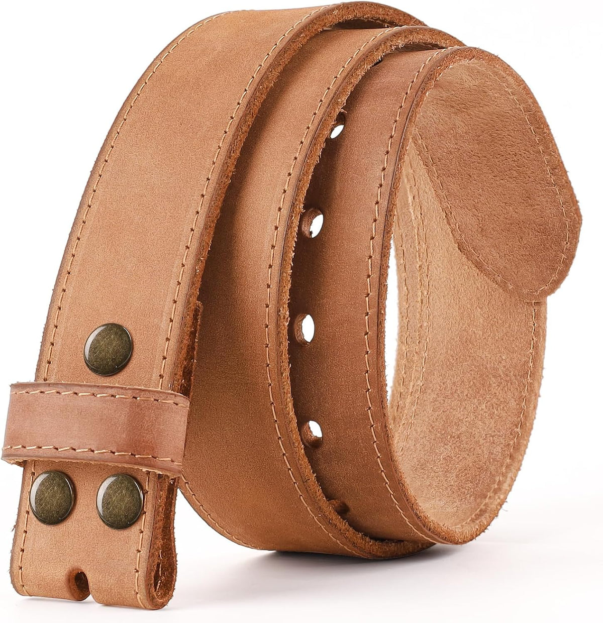 Men's Full Grain Leather Belt, Vintage Distressed Snap-On Strap, 1.5 Inch Wide