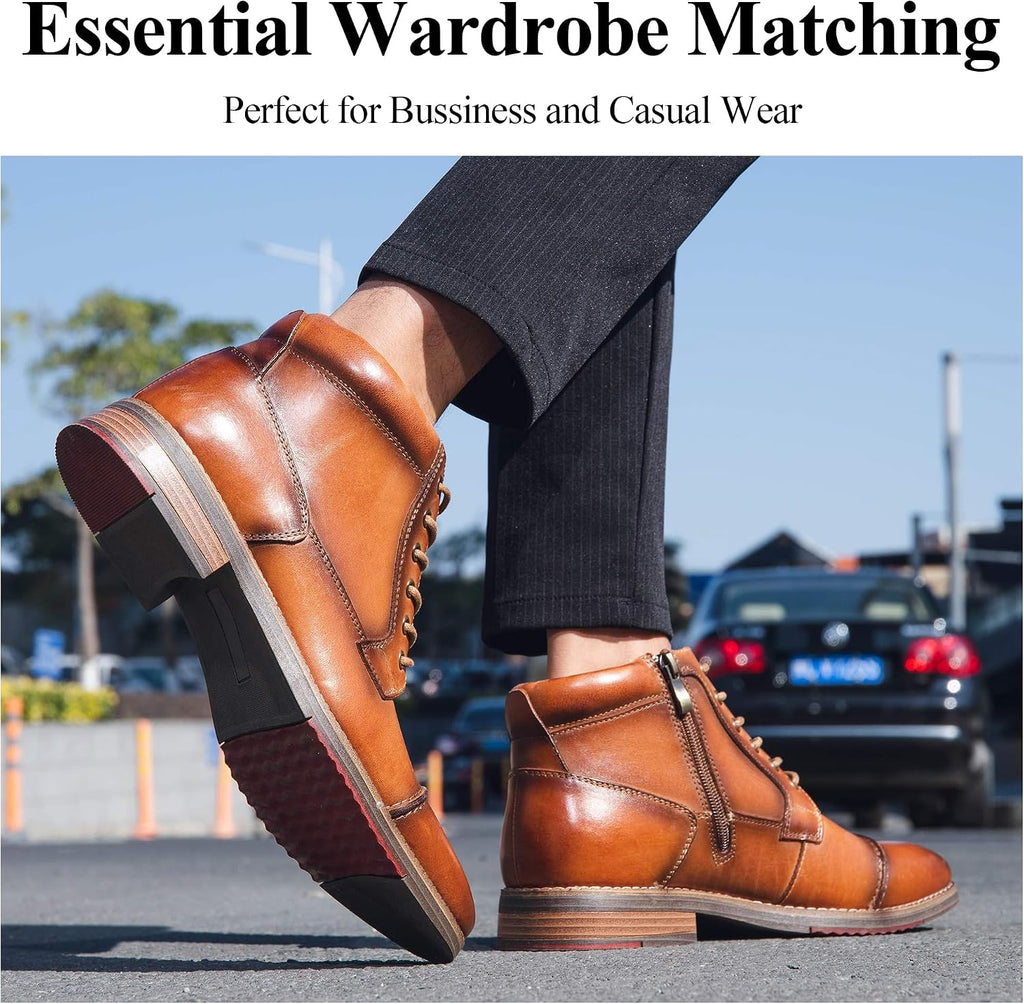 Men's High-Top Lace-Up Combat Boots, Motorcycle Casual Work