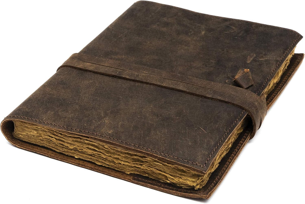 Refillable Vintage Leather Journal, Book of Shadows, Handmade Deckle Edge Paper, A5 8.3x5.8 Inch, Vintage Brown