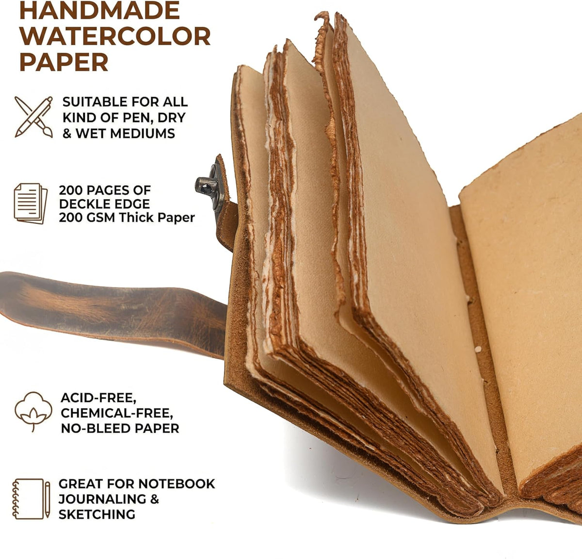 Handmade Vintage Leather Journal, 4x6 Inch Brown Writing Notebook