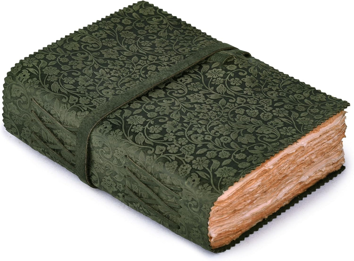 Floral Embossed Leather Notebook for Women, Teal, 6x4 Inch