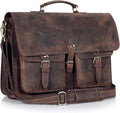 Vintage Leather Messenger Bag, Multi-Pocket Briefcase Satchel, Laptop Shoulder Bag