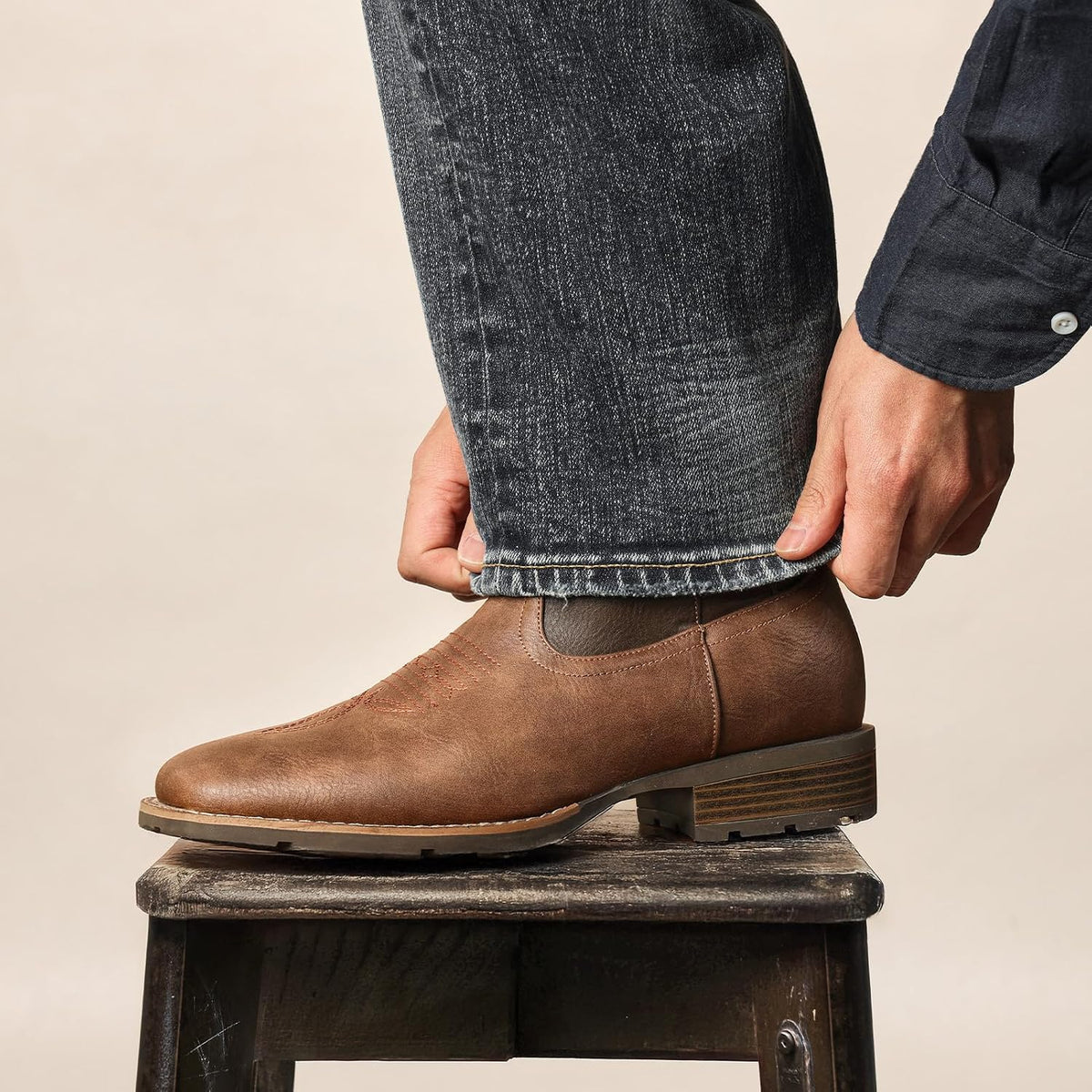 Men's Lace-Up Motorcycle Boots, Casual Biker Dress Ankle Boots
