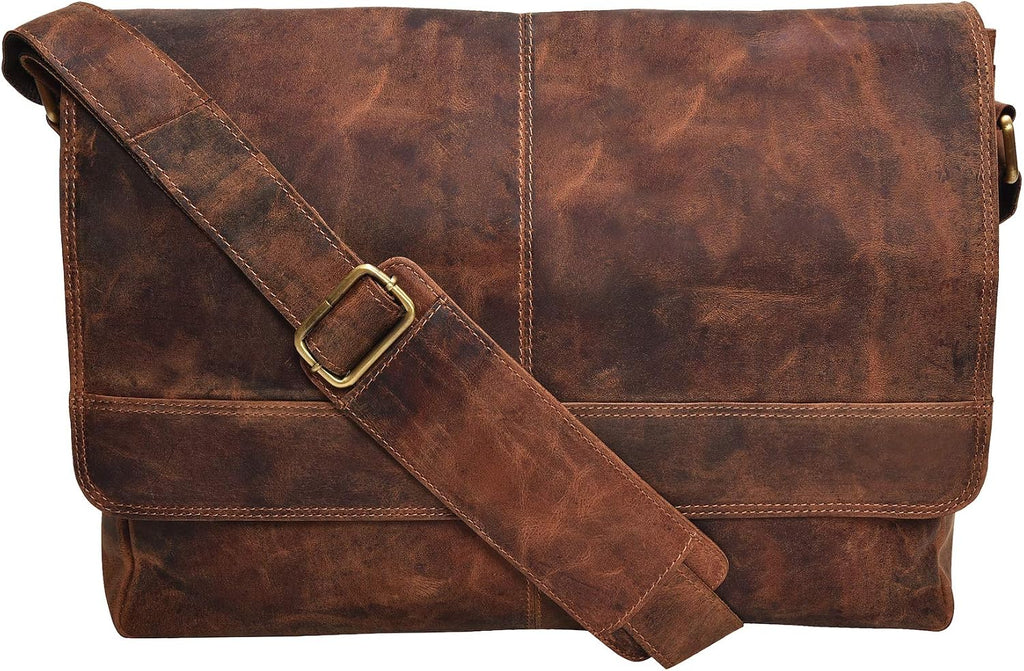 Vintage Leather Messenger Bag, 14 Inch Laptop Bag, Handmade