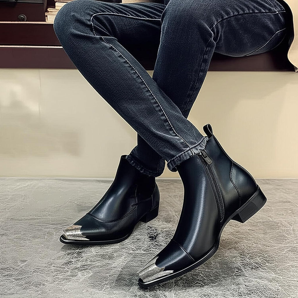 Men's Oxford Lace-Up Ankle Boots, Side Zipper Business Casual Leather