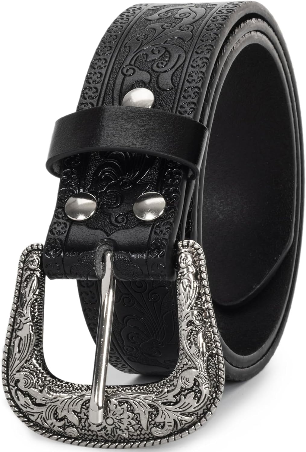 Floral Engraved Western Cowboy Belt with Buckle