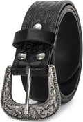 Floral Engraved Western Cowboy Belt with Buckle