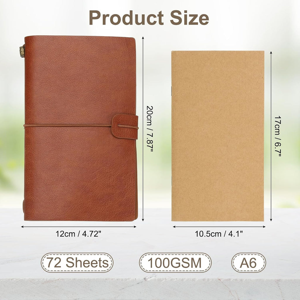 Vintage Retro PU Leather Notebook, Refillable Travel Journal Planner, Brown