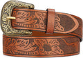 Western Cowgirl Belt with Engraved Buckle for Jeans Dresses