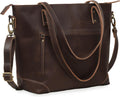 Large Genuine Leather Tote Bag with Adjustable Strap, Vintage Brown, 16x6x13 Inch