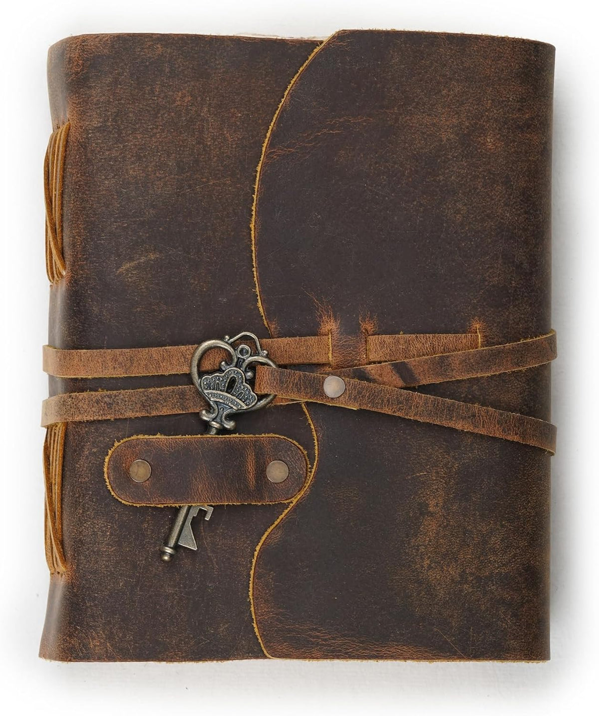Distressed Brown Leather Journal with Key Lock, 6x4 Inch