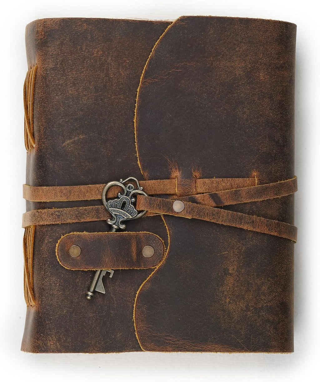 Leather Key Lock Journal, Distressed Brown, 6x4 Inch