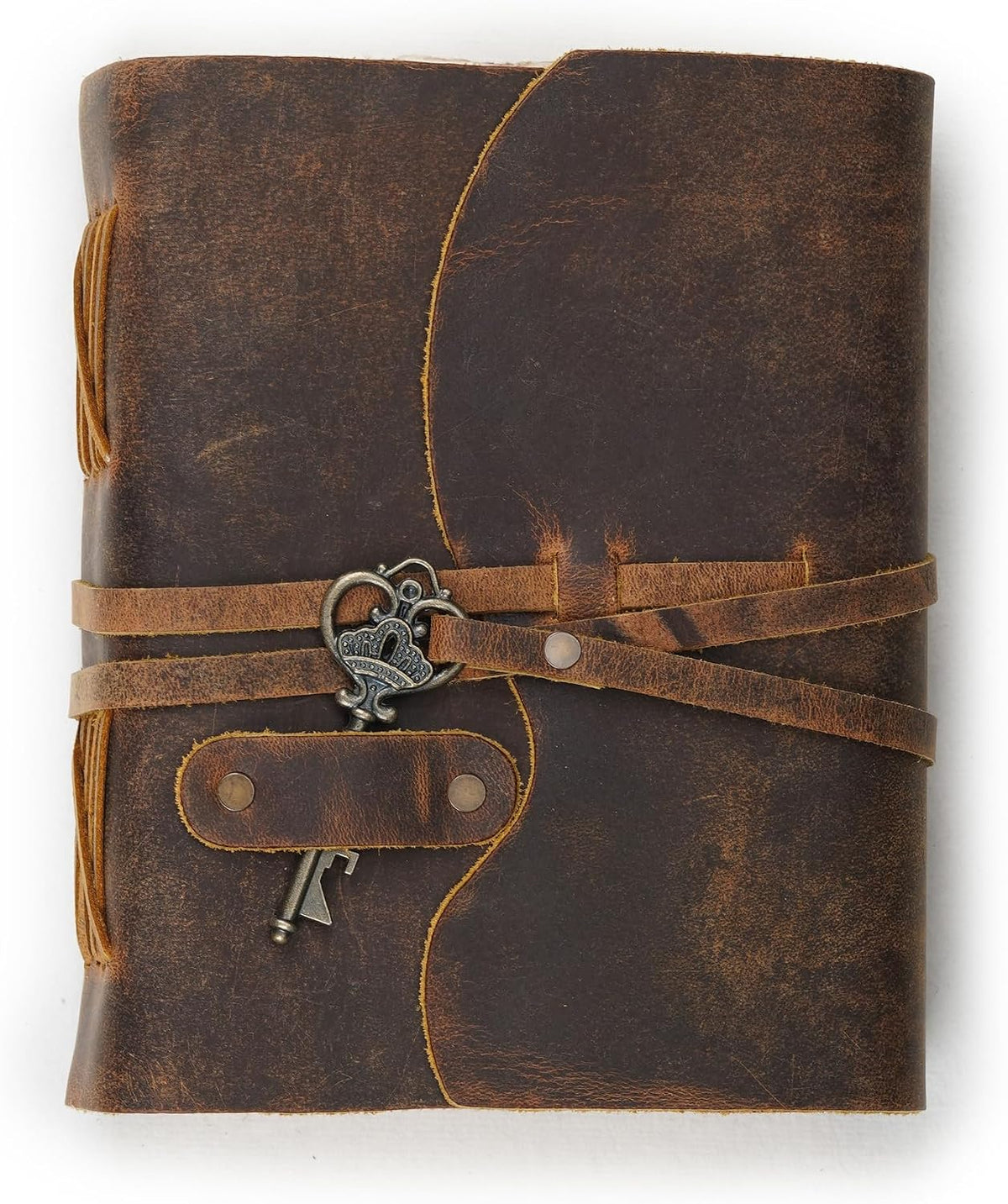 Leather Key Lock Journal, Distressed Brown, 6x4 Inch