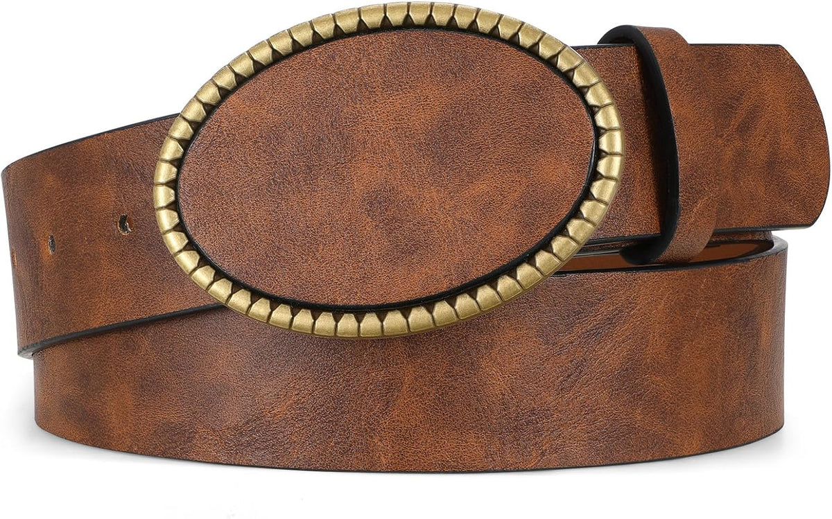 Western PU Leather Belt with Vintage Buckle